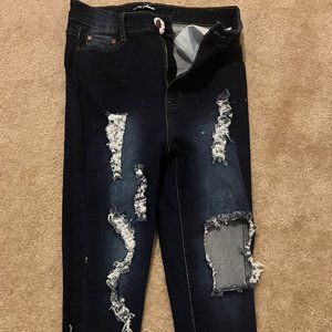 Cut-Out Distressed Skinny Jeans